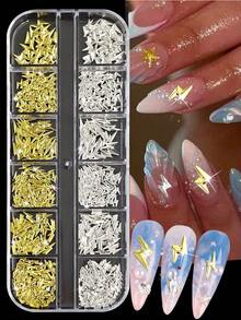 1盒12颗闪亮金银星形美甲铆钉 - 3D星光蝴蝶花月亮合金金属美甲饰品 美甲装饰 美甲宝石 - 彩色 - 查看 3