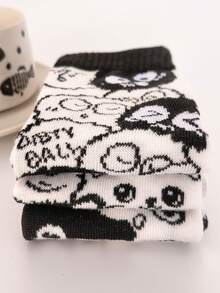 3/6双装 女士薄款卡通黑猫图案复古学院风短袜，适合校园日常穿着，春夏款 - 彩色 - 查看 4