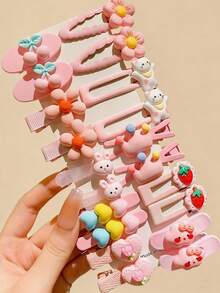 20 piezas Clips de flequillo lateral de estilo de dibujos animados para niñas, aptos para uso diario - Multicolor - Ver 2