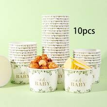 10 piezas/20 piezas/60 piezas, Tazones de papel desechables con hojas de eucalipto Oh baby para fiestas de baby shower, tazones para palomitas de maíz, helado, bocadillos y galletas, cajas para bocadillos, adecuados para fiestas de cumpleaños, reuniones familiares, picnics y restaurantes - Ver 9