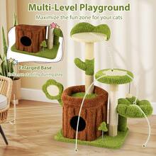 COSTWAY Cute Cat Tree For Adult Cats, Multi-Level Kitty Tower With Trunk Condo, Flower Perch, Plush Napping Bed, Pompom, Spring Toy, Platforms, Scratching Posts & Board, Indoor Pet Jungle Activity Center, Green - màu xanh lá - Xem 8