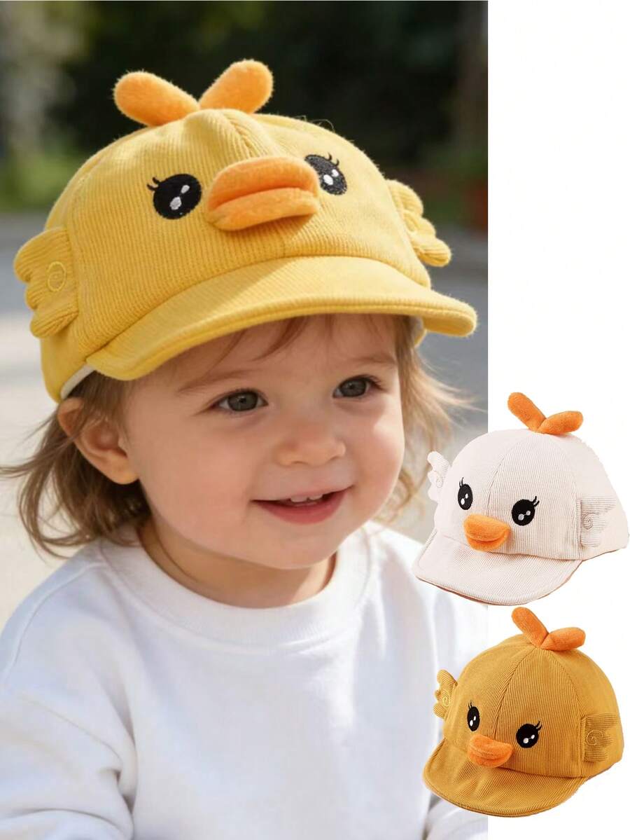 1pc Unisex Toddler/Baby Cartoon Yellow Duck Soft Brim Sun Hat, Spring/Autumn - 1PC - View 1