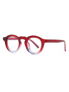 1副女士渐变圆形PC镜框复古简约时尚透明眼镜 - 上紅下淺藍 - 查看 2