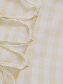 QUNGIGU 女士格子下摆中长连衣裙，蕾丝后背腰带方领无袖A字复古格子野餐夏季度假连衣裙 - 淡黃色 - 查看 8