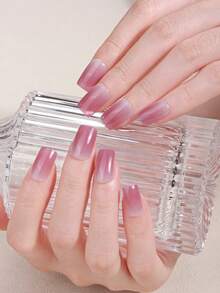 16pcs Spring/Summer Nude Pink Gradient UV Free Gel Nail Strips, Glossy Soft Style Self-Adhesive Nail Full Wraps, Salon Quality, Gel Nail Stickers For Women DIY Nail. - Pink - View 4