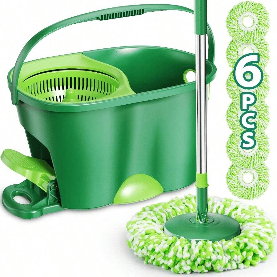 Spin Mop And Bucket System With Wringer Set Floors Cleaning, 6 Refill Wet Mop Pads - Single - View 1
