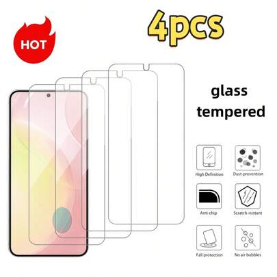 4片装高清钢化玻璃屏幕保护膜，防刮花，边缘光滑，防震，兼容三星Galaxy A13/A14 5G/A23/A34/A54/S24 FE/A54/A35/A15/A05s/S23 FE/S24FE/A06/A36/A56/A26及类似型号，高清晰度，无气泡，防刮花，全屏覆盖。