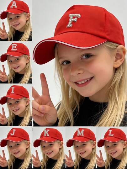 1pc Girls' 26 A-Z Letter Extra Long Brim Baseball Cap , Red Personalized Fashionable Casual Cute, Lightweight Sun-Shading Design Baseball Cap, Suitable For Spring/Summer Outdoor Activities, Hiking, School,Gift