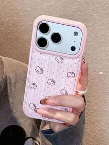 Sanrio 1个小众卡通可爱全幅线条点缀KT猫图标手机壳，适用于 17 Pro Max、Apple 17 Air、新款16 Pro Max/15 Pro、高端14 Pro，少女小众13/12/11防摔保护套 - 粉色 - 查看 2