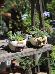 Cute Animal Shaped Succulent Planter, Resin Cartoon Mini Flower Pot With Drainage Hole, Rustic Style Creative Planter, Suitable For Indoor/Outdoor Garden, Windowsill, Desk Decor, Perfect Housewarming Gift (Plants Not Included) - Multicolor - View 6