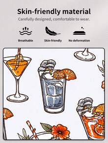 1PC Men's Novelty Boxer Briefs, Fun Cocktail & Tropical Drink Print, Polyester Underwear, Casual Home & Beach Wear, Perfect For Summer Parties & Vacation Gifts - White - View 5