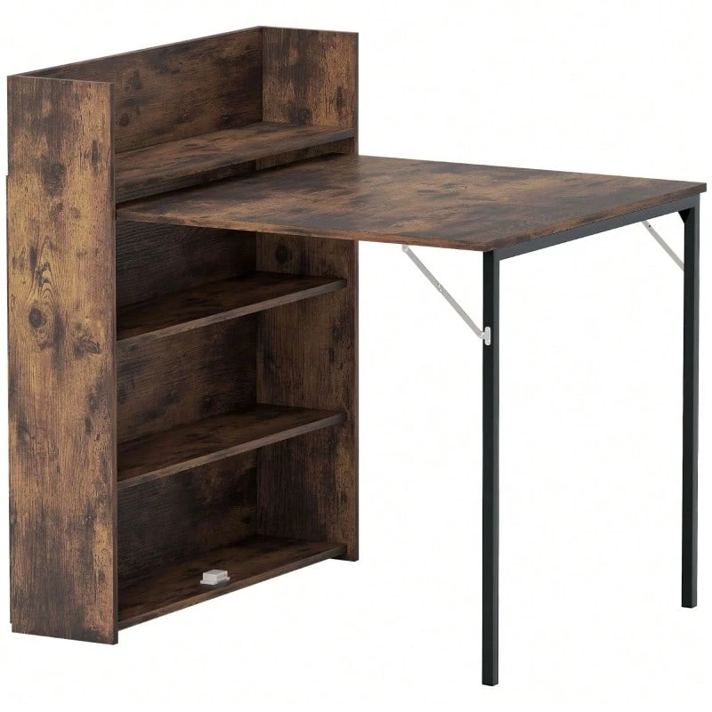 Folding Dining Table With Shelf, Industrial Design, Space-Saving, Ideal For Small Rooms, 80 X 90 X 93 Cm, Rustic Brown - Brown - View 1