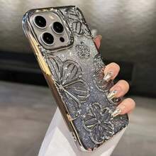Glitter Electroplated Retro Personalized Hollow Three-Dimensional Oil Painting Flower Anti-Drop TPU Dopamine Case Suitable For IPhone Models IPhone11, IPhone13, IPhone14proMax, IPhone14, IPhone15, IPhone15proMax - hồng - Xem 7