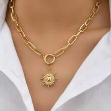 1 pièce Collier pendentif soleil vintage à la mode - Or jaune - Voir 1