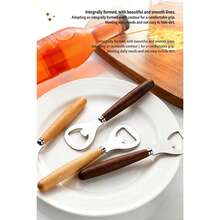 不锈钢瓶起子，木柄设计，哑光拉丝一体式结构，轻松开盖，家用啤酒汽水起子，防滑，适用于酒吧和餐厅 - 查看 4