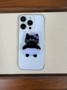 1 pieza Soporte de teléfono adhesivo con gato negro lindo, soporte de escritorio retráctil y cómodo adecuado para todos los teléfonos - Negro - Ver 9