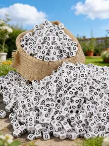 100/1000 件/包白色背景黑色字母珠，6 毫米亚克力方形英文字母珠，DIY 珠宝制作用品，装饰配件 | 溢出珠子 | 用于珠宝制作的耐用珠子材料 - 白色 - 查看 23