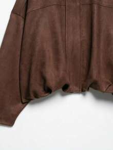Áo khoác bomber giả da lộn đa năng phong cách thường ngày mới của DEEKA cho nữ, thích hợp cho mùa xuân và thu. - Nâu 1 - Xem 10