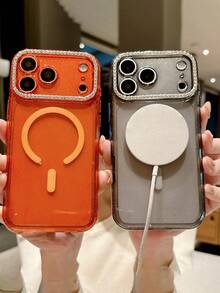 Luxury Glitter Rhinestone Camera Magnetic Wireless Phone Case Compatible With IPhone 17 Pro Max 17 Pro 17 16 Pro Max 16 Pro 16 15 Pro Max 15 Pro Max 15 Pro 15 14 Pro Max 14 Pro 14 13 Pro Max 13 Pro 13 Magnetic Shockproof Back Cover - Orange - View 4