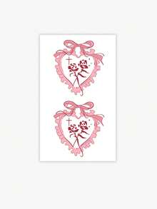 1张Y2K时尚甜美少女蕾丝爱心纹身贴纸，蝴蝶玫瑰图案，防水持久简约贴纸 - 彩色 - 查看 5