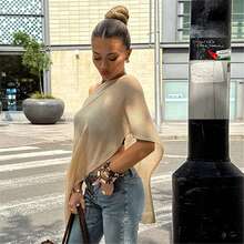 Women Sheer Mesh Poncho Top Crochet Knit Lightweight See Through Shawl Wrap Summer Oversized Loose Shrug Beachwear Swimsuit Bikini Cover Ups - 摩卡棕 - 查看 6