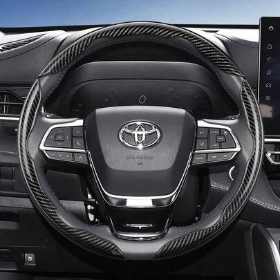 Hocasen مجموعة من قطعتين/3 قطع غطاء عجلة القيادة من ألياف الكربون المقسمة، بتصميم رياضي مانع للانزلاق وقبضة مريحة، تصميم سريع التركيب متوافق مع جميع الفصول ل- RAV4/Corolla/Hilux/Camry/Yaris/Corolla Cross/Highlander/Kluger/Grand Highlander/Tacoma/Tundra/Sequoia/4Runner/C-HR/Fortuner/Innova/Avanza/Rush/Raize/Sienna/Vellfire/Alphard/HiAce/BZ4X/Land Cruiser/Prado/Proace، باللون الأسود/الأزرق/الفضي/الأحمر/الأبيض