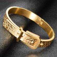 1件复古18K金蜂窝纹理3D皮带扣手链，西部牛仔风格，适合女性日常及派对佩戴 - 金色 - 查看 2