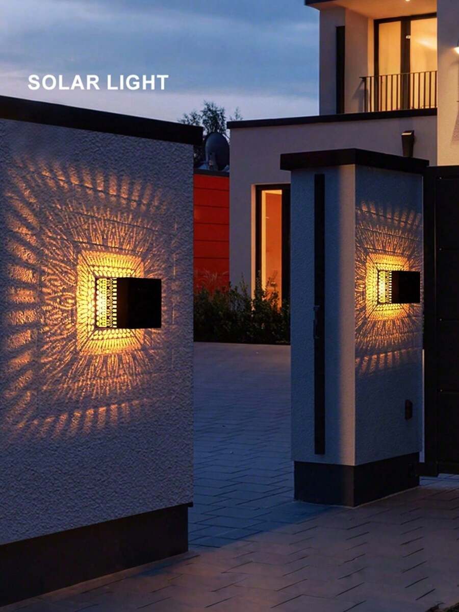 1pc New Solar Powered Square Projection Wall Light, IP65 Waterproof Outdoor Decorative Lamp, Suitable For Christmas, Halloween, Birthday Party, Dining Party To Decorate Garden, Patio And Yard - Multicolor - View 1