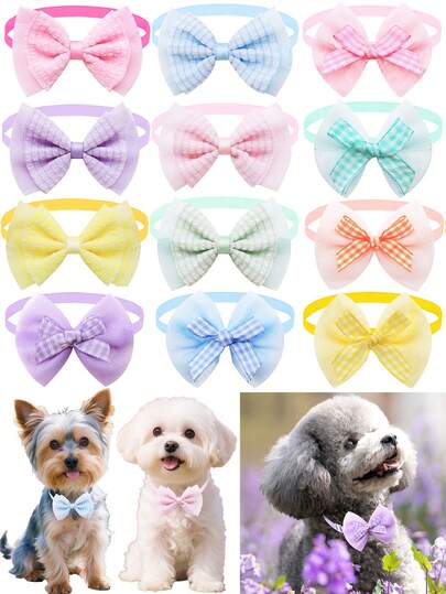 5/10pcs Plaid Pet Bow Ties, Fresh And Energetic, Cute Pet Holiday Decorations, Soft And Comfortable Pet Accessories, Multi-Color Options Suitable For Daily/Party/Holiday, Make Your Beloved Pets Instantly Adorable And The Center Of Attention