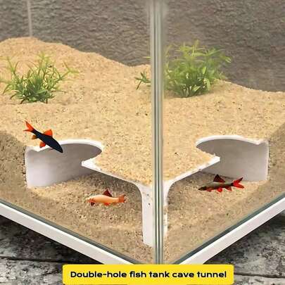 Double Hole Fish Tank Tunnel Hide, Aquatic Animal Plastic Habitat + Fish Tank Decor Cave, Made Of ABS Plastic, Observation Window For Fish To Play And Rest, Pet Supplies