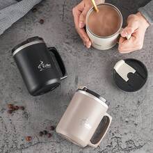 1个450毫升304不锈钢咖啡杯，带手柄和盖子，双层保温咖啡杯，防漏，可盛装茶、牛奶、咖啡、水等，耐热饮水杯，适合学生和成人居家、学校、宿舍、办公室、露营和野餐使用。 - 彩色 - 查看 5