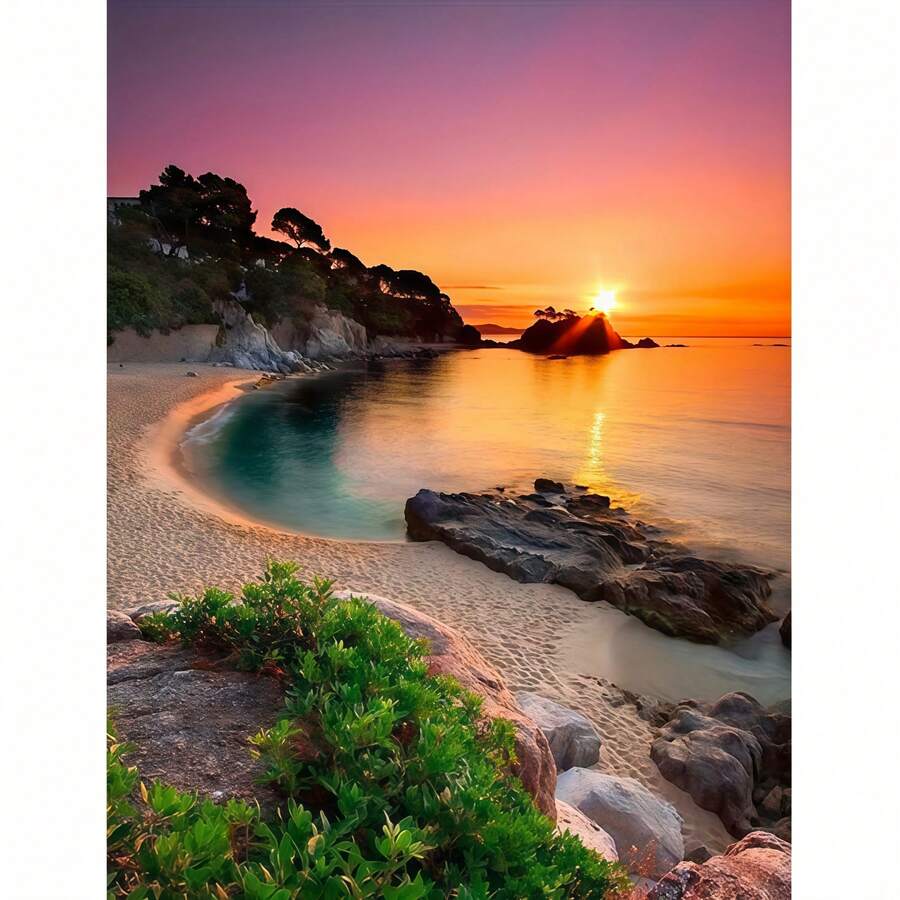 5D钻石画套装 - 海滩日出,适合成人,包含全圆形钻石,刺绣工艺品,家居墙面装饰,5D点画套装,风景画 - 圓鑽 - 查看 1