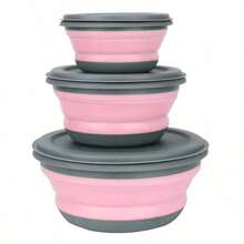 3pcs Silicone Folding Bowl With Lid - Portable Tableware, Suitable For Outdoor Travel, Picnics And Camping - Kitchen Extendable Folding Salad Plate And Food Bowl - Christmas And Valentine's Day Gift - Diameter 4.7/5.9/7.48 Inches - 3pcs - Pink - View 2