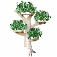Wall-Mounted Cat Climbing Wall, Tree Design - Made Of Solid Pine Wood With A Scratching Surface And Platform, Aesthetically , Dimensions 155 X 210 Cm - Cat Climbing Wall, Wall-Mounted Cat Tree - 白色 - 查看 3