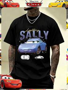 Disney Official Licensed Cars Sally Carrera Retro Silhouette Sports Car Print 220g Cotton Crew Neck Unisex Tee - màu đen - Xem 1