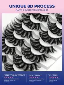Lasvirey 7 Pairs 5D Fluffy Faux Mink Lashes Cat Eye Eyelashes Wispy Volume Eye Lashes Clear Band Flase Lashes Enlarged Eyes Slim And Long Full Strip Lashe For Rhinestone - View 3