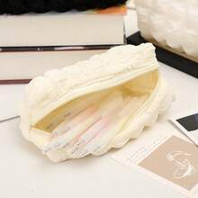 1pc Large Capacity Cream Puff Pencil Case - Soft, Durable And Easy To Clean Stationery Bag With Zipper Closure, Ideal For School And Office Essentials, Pencil Pouch - A - View 5