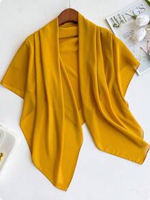 1条简约纯色轻薄透气110厘米雪纺方巾，女士时尚百搭头巾，夏季防晒薄款围巾，适合海滩、度假等场合 - 芥末黃 - 查看 6