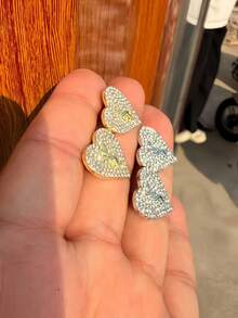 2pcs Fashionable Exquisite New Fully Rhinestone Heart Stud Earrings For Women - Multicolor - View 3