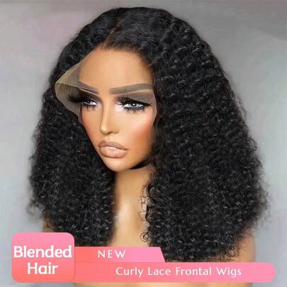 MAESI HAIR 200% 密度无胶假发，巴西原生发，可染色，即戴即走，无胶假发，混合人发，4*4/5*5 蕾丝前额假发，短款卷曲波浪巴西发，合成混纺人发，深黑色，完美打造度假造型。高清透明 13x4 高清蕾丝前额混合人发假发，预先拔毛，深波浪卷发，12 英寸人发蕾丝前额假发，适合各种场合，日常佩戴和派对。13*6/13*4 200% 密度蕾丝假发。