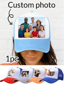 1顶可定制照片网眼棒球帽，个性化男女通用卡车帽，可定制卡车帽，可定制情侣棒球帽，可定制卡车帽，自设计撞色卡车帽，网眼帽，快照帽，可印制个人图片、Logo、姓名、文字，尺寸可调节，适合节日、团队、公司、体育赛事、夏令营、日常佩戴 - 彩色 - 查看 1