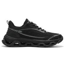Women's Casual Sports Shoes, Black Letter & Geometric Pattern, Sports Knit Lace-Up, Lightweight Elastic Comfortable Outsole, Tennis Shoes For Vacation, Outdoor, All Seasons, Campus, Running - Black - View 3