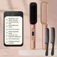 LUYAO Hair Straightener Brush, Fast Speed Hair Straightener Styling Comb, Hot Comb Electric, 5 Temp Settings Hair Styling Tools Fast Heated Hair Brush Suitable For Home And Salon - Pink - View 2