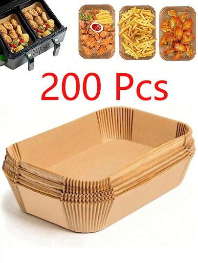 200/100/50pcs Extra Long Fryer Paper, Kitchen Baking Paper, Fryer Paper Accessories, Baking Tray, Air Fryer Liner Paper, Fried Chicken, French Fries, Cookie Baking Accessories, Plate Liners, Food Basket Liners, Kitchen Tools, Baking Lunch Accessories, Gifts, Mother's Day Gifts
