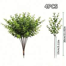 12株抗紫外线塑料人造桉树灌木，逼真绿色仿真植物，绿叶繁茂，经久耐用，适用于室内/室外装饰、婚礼和花园装饰、父亲节、母亲节、情人节、六月节、毕业典礼、乔迁之喜等场合。 - 綠色 - 查看 9