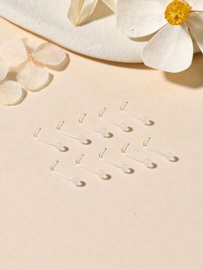 20G 22G 透明鼻钉 L 型鼻钉，生物弹性塑料穿孔固定器，适合上学工作佩戴，隐形