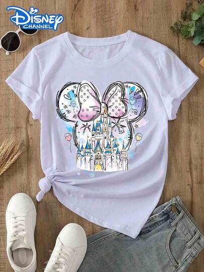  Disney Lady's T-Shirt, Featuring The CartoonPattern Of The Disney Castle Logo. The Fabric Is Soft,Comfortable And Durable. This Is A Summer/WinterWomen's Round-Neck T-Shirt, Suitable For Daily Wear,Going Shopping, Parties, And Gatherings. It Is AlsoMore Suitable For Daily Outfits And As A Gift.