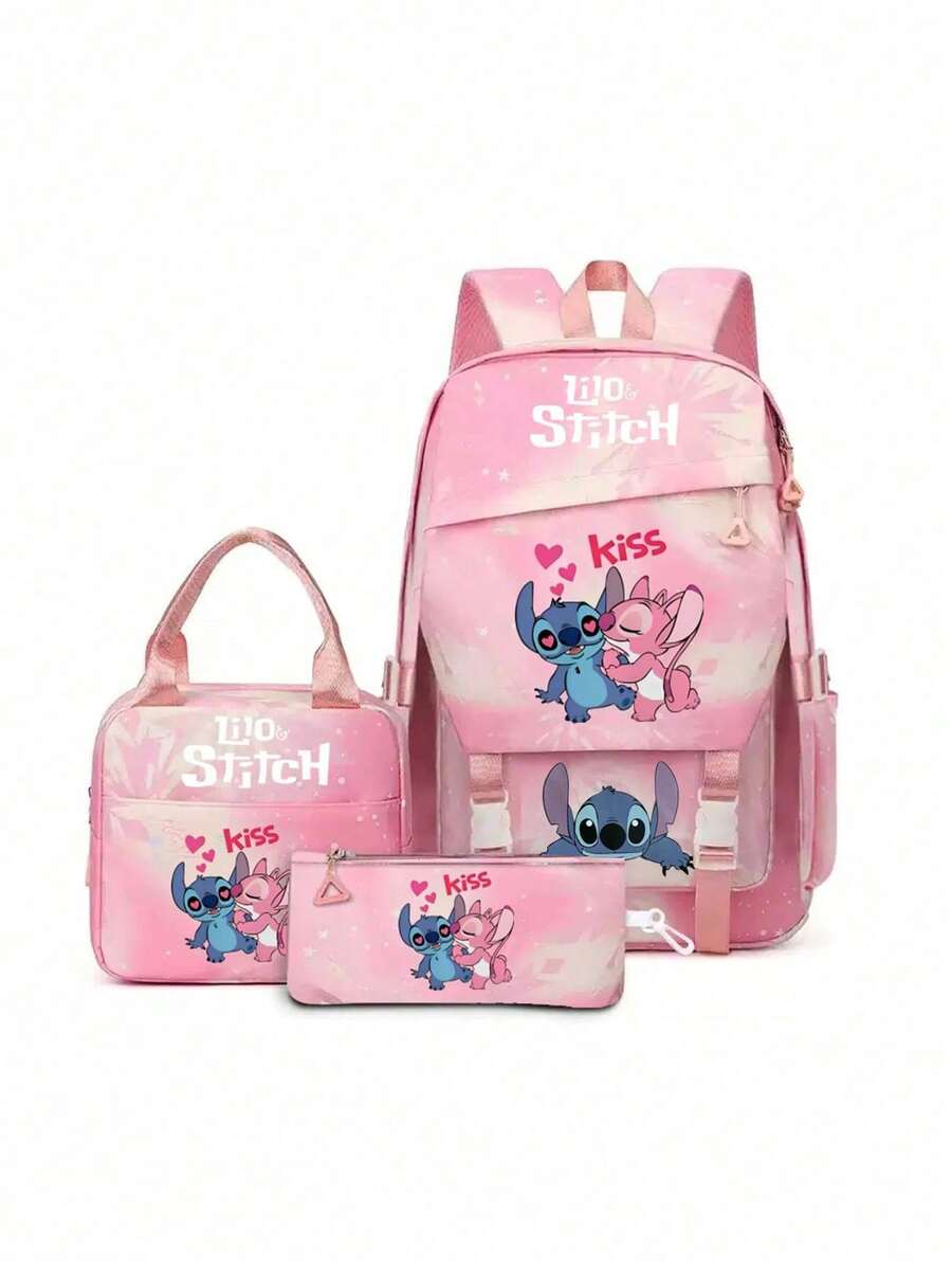 3pcs Cartoon Stitching Pattern Backpack Set, Suitable For Primary And Secondary School Students, Back To School Backpack - Multicolor - View 1
