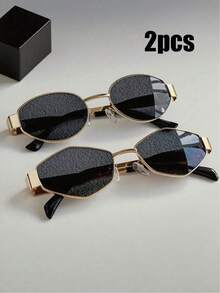 半副夏季时尚眼镜，采用Y2K几何椭圆复古金属镜框，男女通用，适合日常佩戴、海滩、度假、街头摄影 - 彩色 - 查看 7
