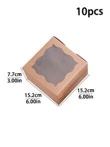 5pcs/10pcs 6x6x3in Sturdy Cake Box, White Cardboard & Kraft Paper, Wave Window For Cookie & Souvenir Gift Packaging - View 16